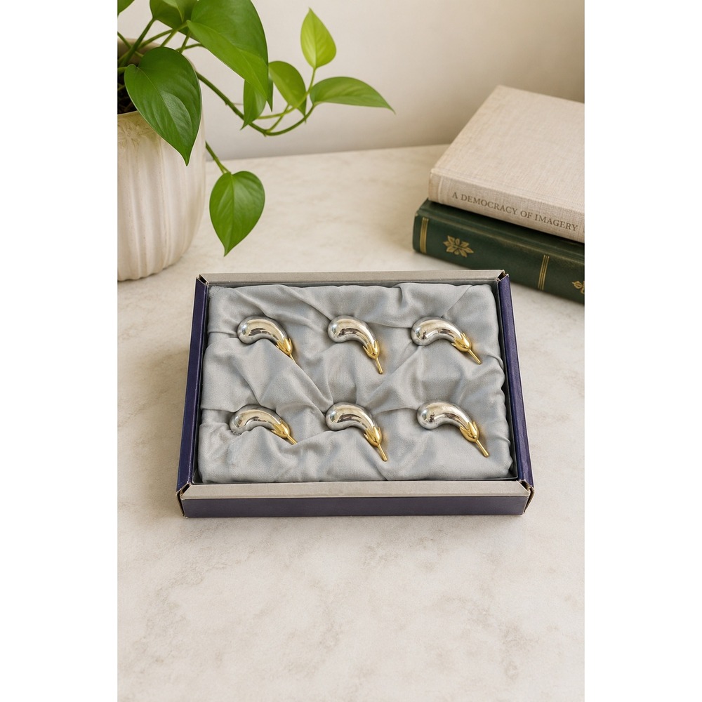 Vintage Joie de‎ Vivre Silverplate Eggplant Aubergine Knife Rests Set of 6 Boxed